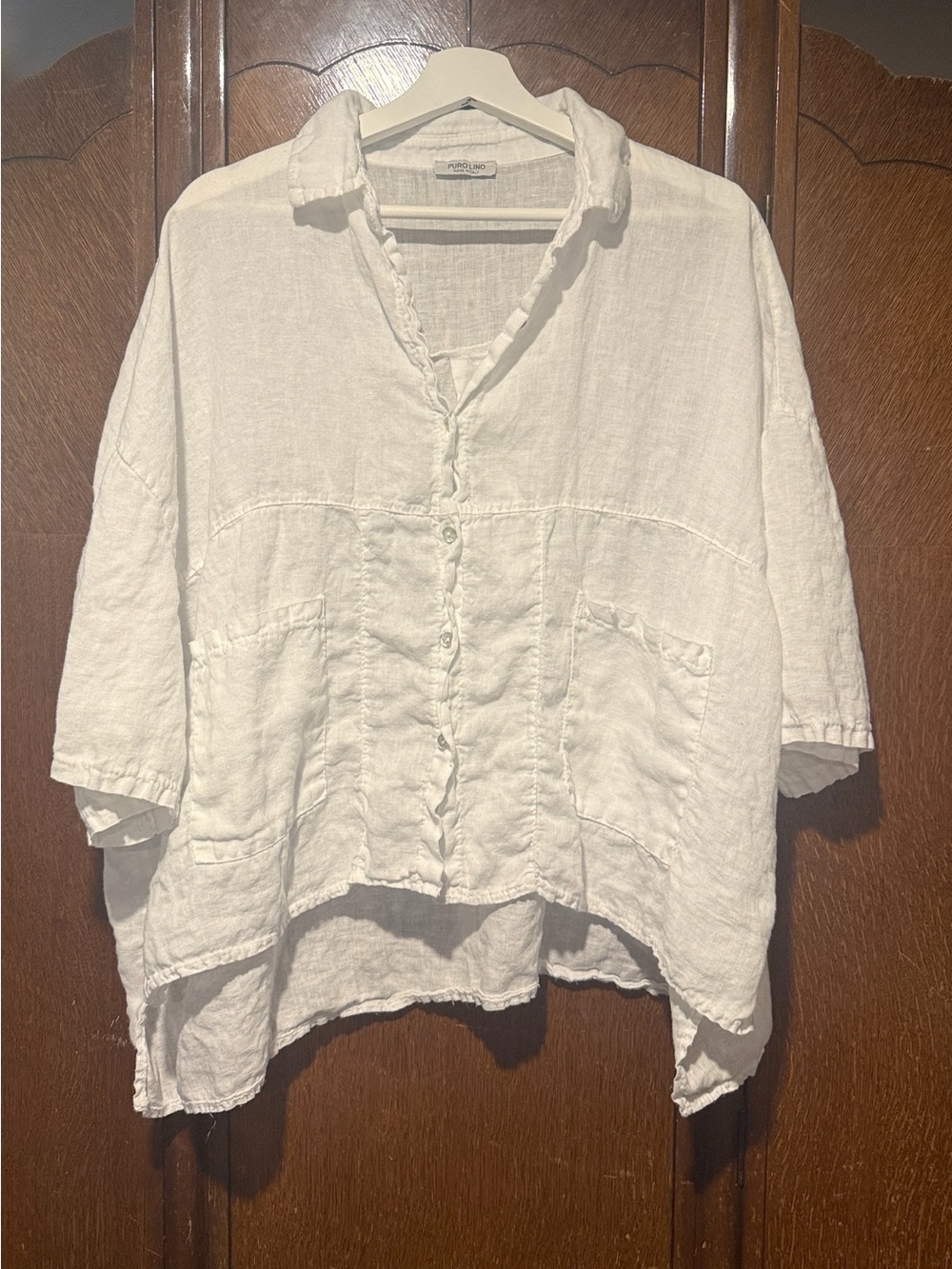Lightweight White Linen Button-Front Women's Top